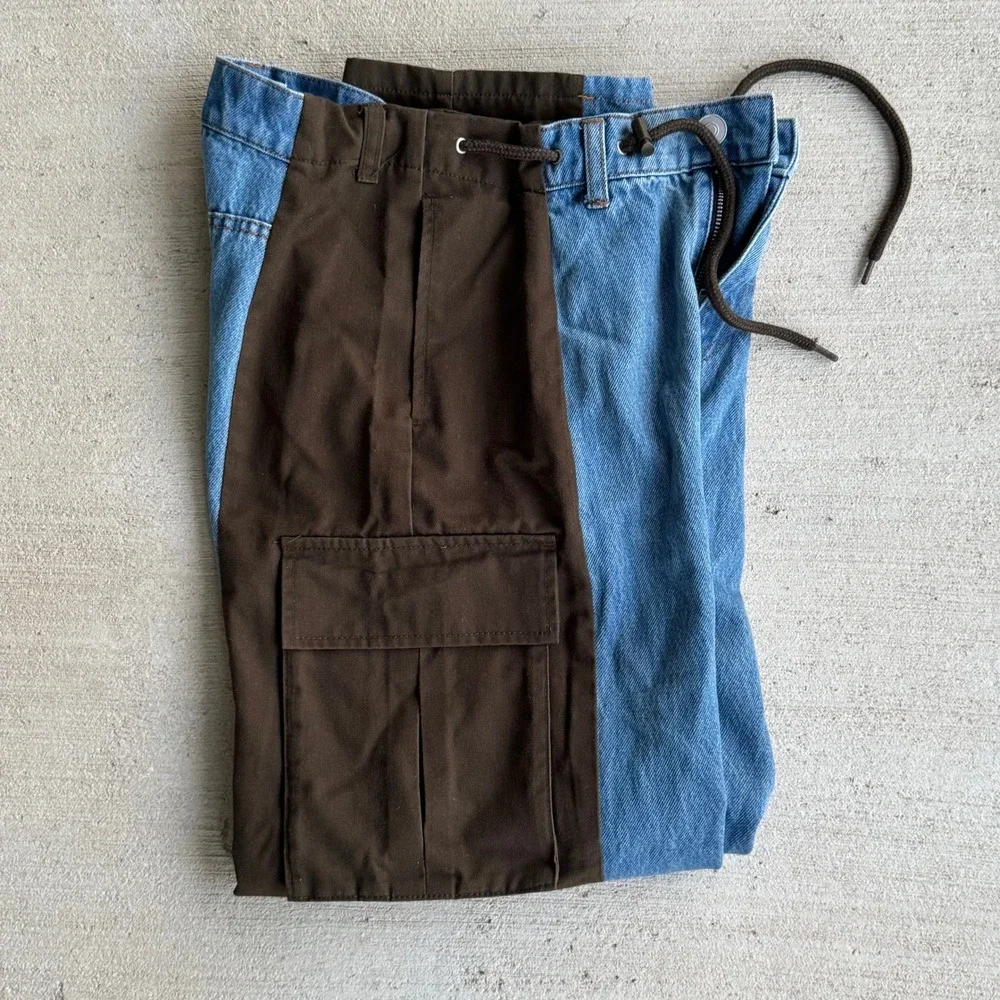 Future Collective Two-Tone Cargo Jeans Blue Brown Women's Size 00 Utility Pants